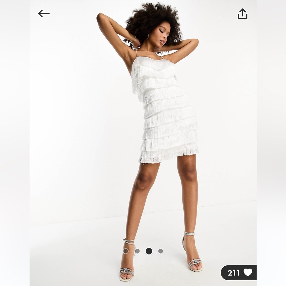 Asos Design Tiered Mini Fringe Dress with Cross Back Detail in White
